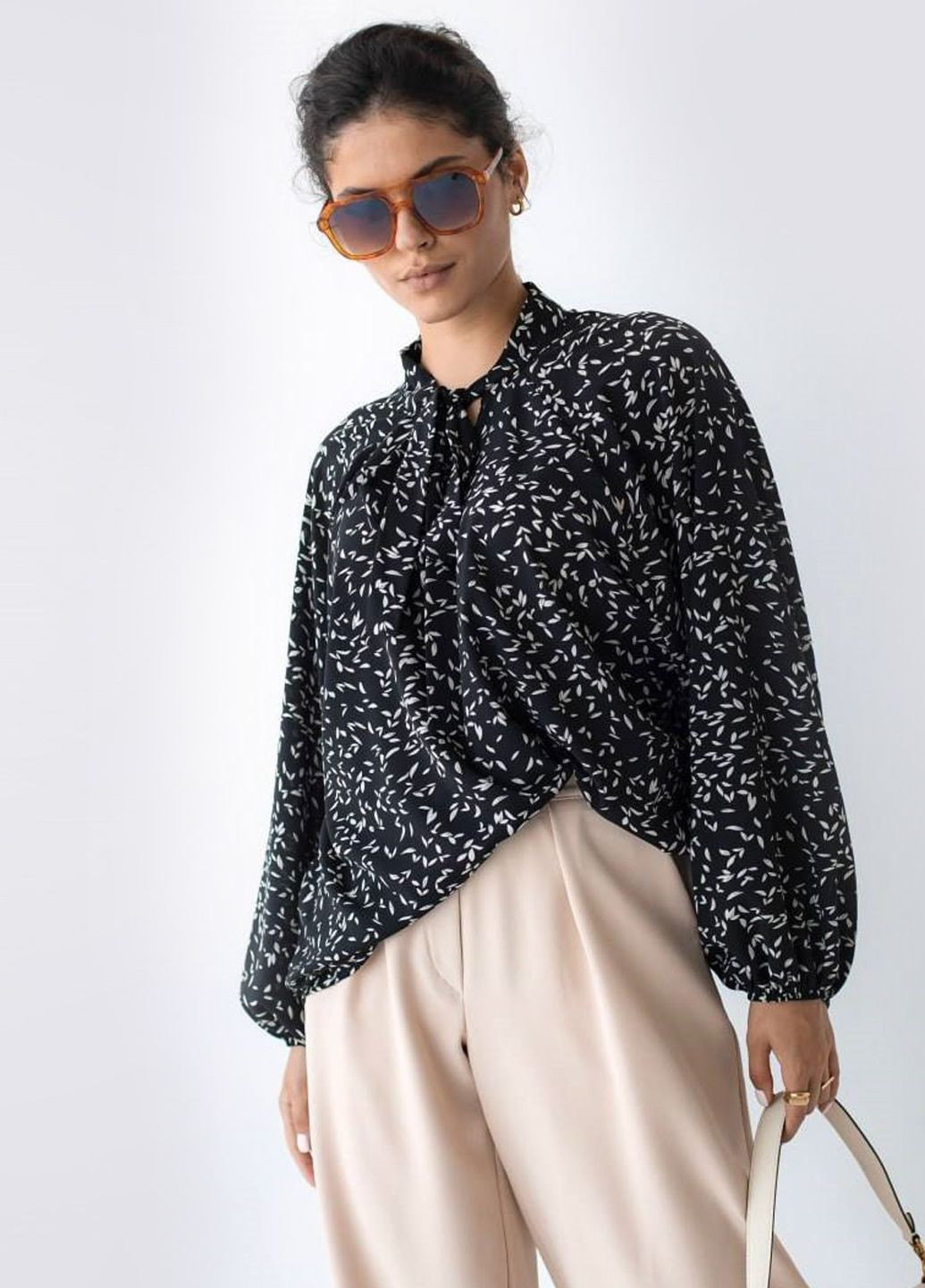 Комбинированная блузка летняя oversize из принтованной вискозы Egostyle