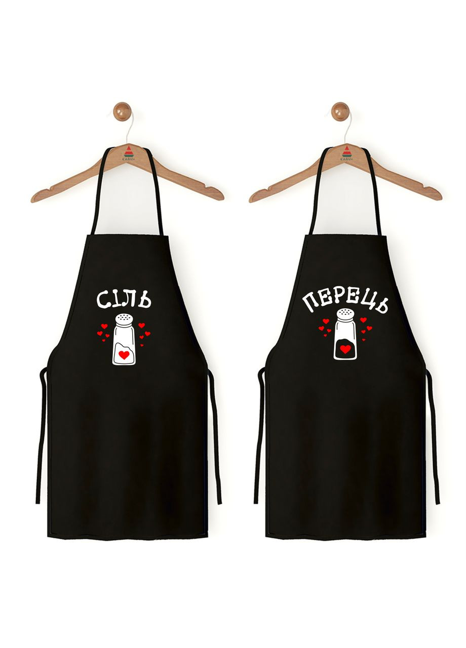 Парні фартухи чорні з габардину з оригінальним принтом "Сіль Перець" Кавун (316113117)