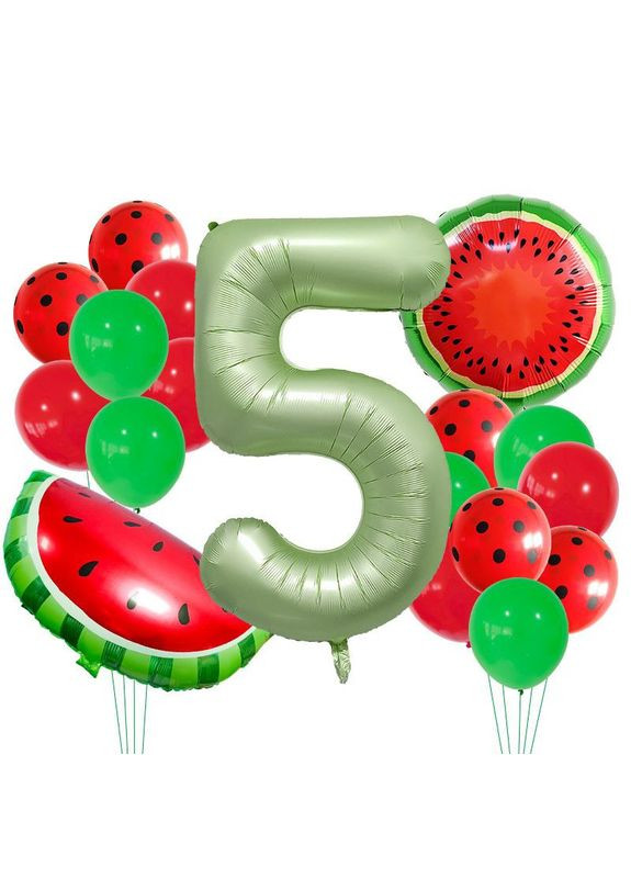 Набор 18 шаров с цифрой по выбору Арбузная вечеринка Красный и зеленый No Brand (360560125)