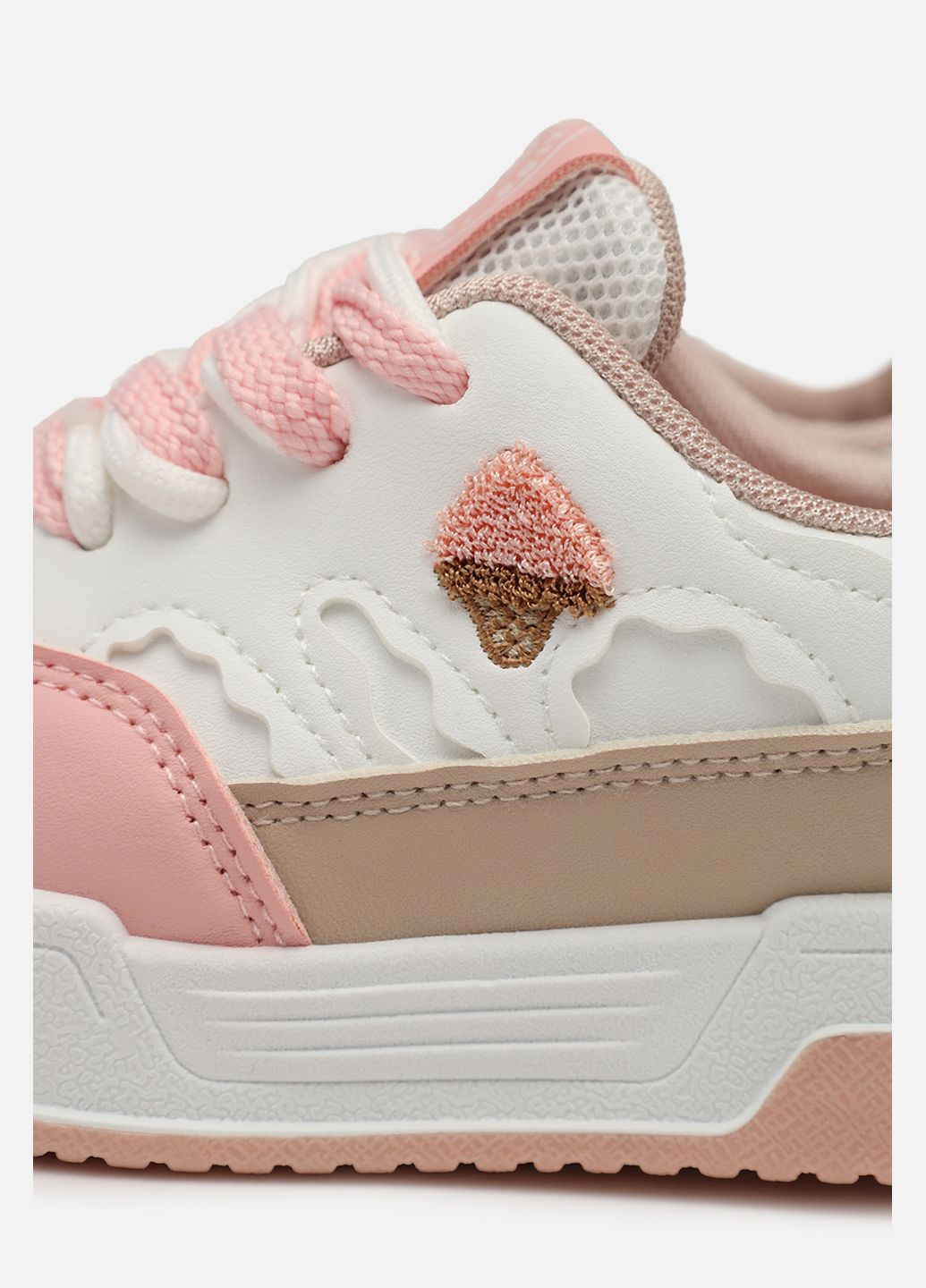 Цветные кроссовки на плоской подошве для девочки цвет бело-розовый цб-00269328 No Brand