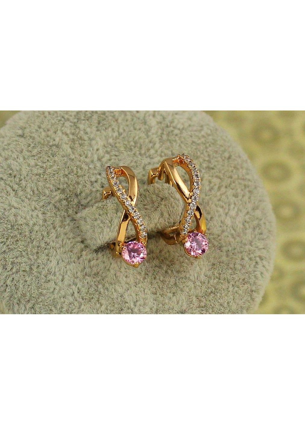 Сережки незкінченність з рожевим каменем 1,6 см золотисті Xuping Jewelry (362571280)