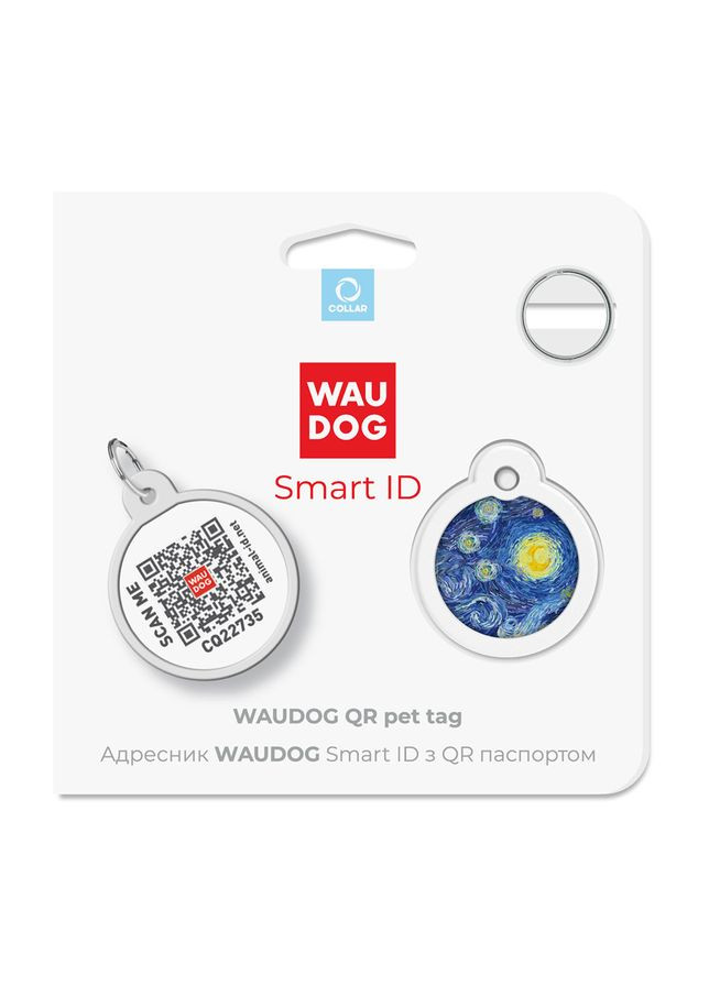 Адресник для собак и котов металлический Smart ID с QR паспортом, рисунок "Водяные лилии", круг, Дл 25 мм WAUDOG (363199743)