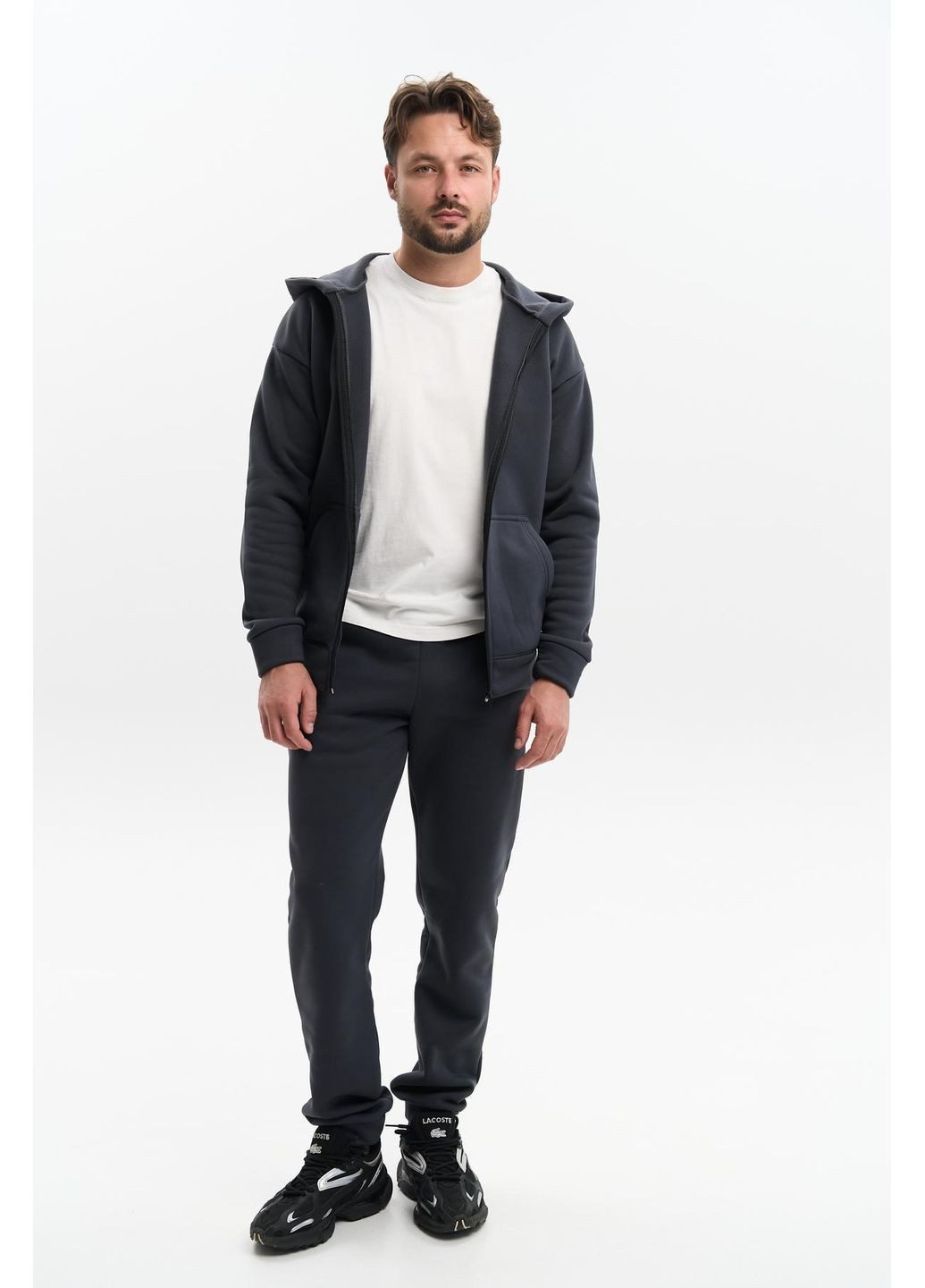 Чоловічий теплий спортивний костюм Великого розміру на блискавці з тринитки на флісі, графіт No Brand (365830125)