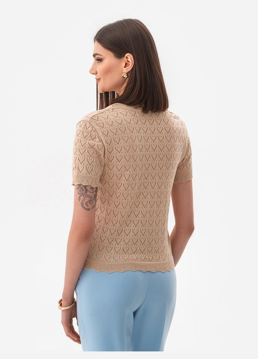 Бежевий літній жіночий ажурний джемпер з фігурним оздобленням SVTR