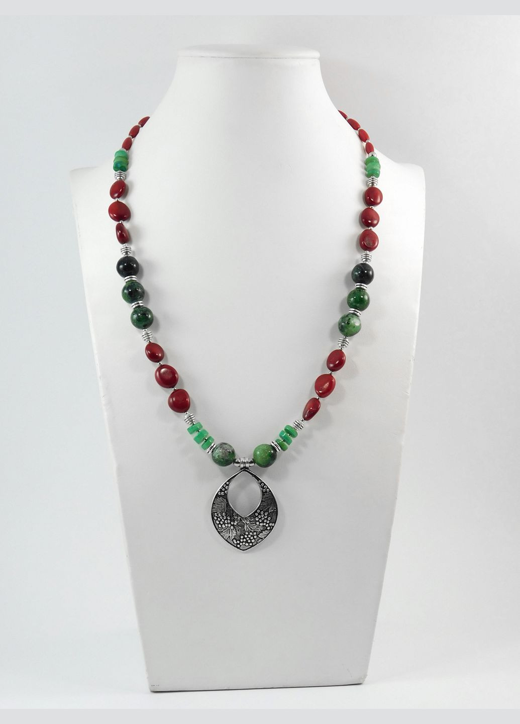 Бусы "Этна" Цоизит, Коралл, Перламутр Fursa fashion (322313398)