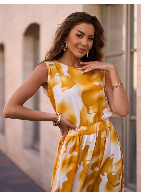 Комбинированное платье 15249 жёлтое ISSA PLUS однотонное