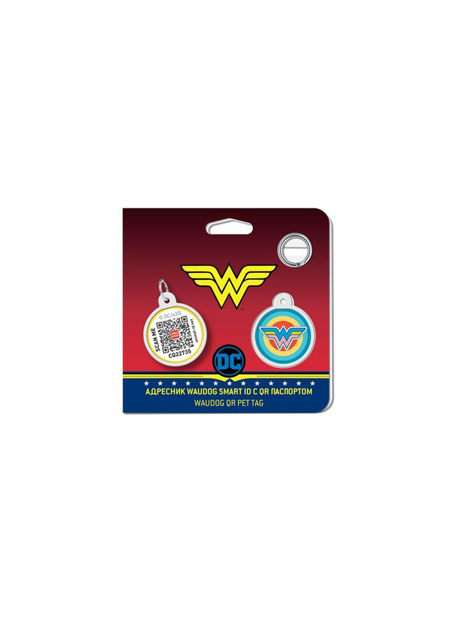 Адресник для собак металевий Smart ID з QR паспортом, "Диво-жінка 3", коло, Д 25 мм WAUDOG (330245247)
