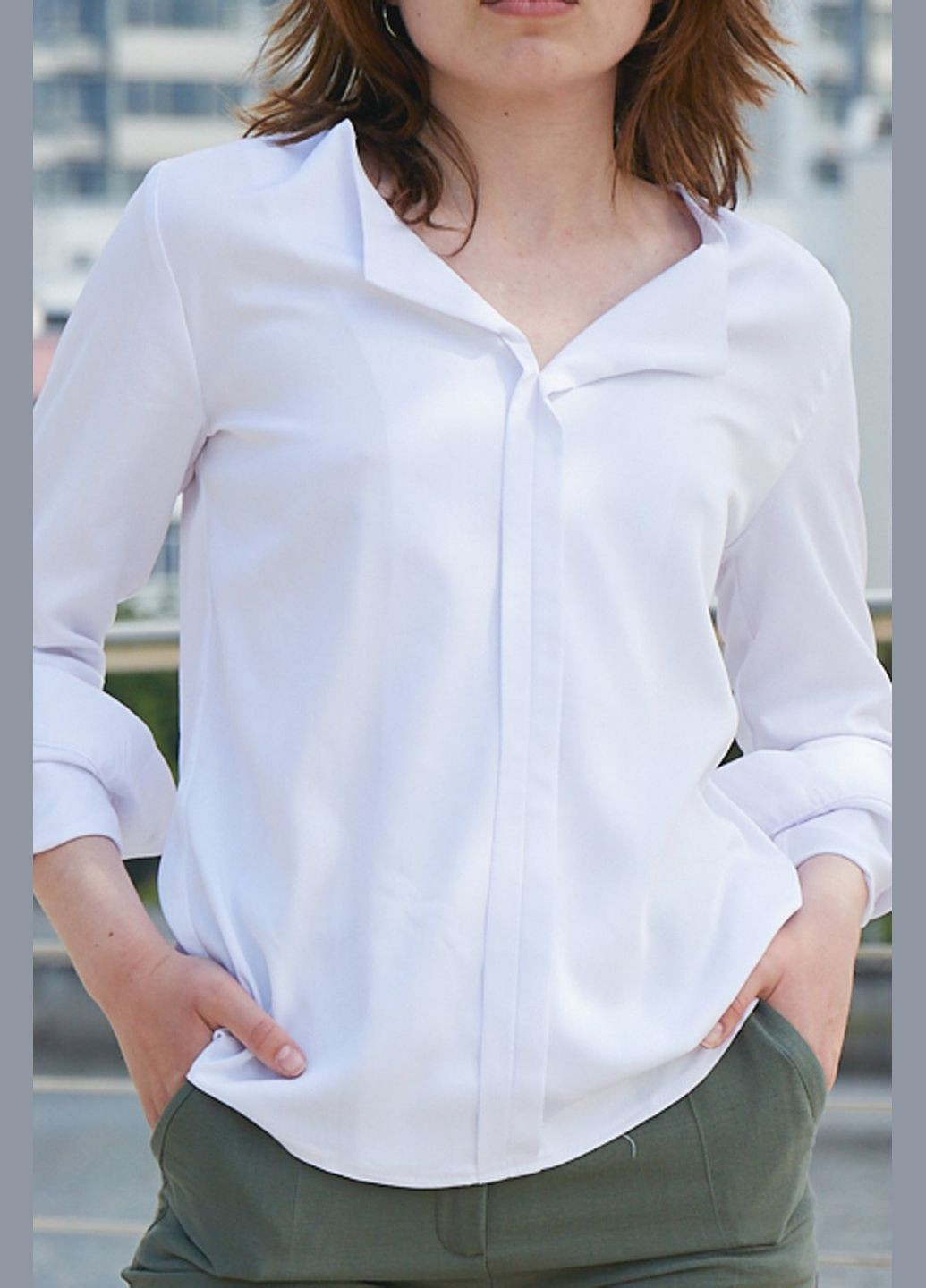 Белая женская блуза однотонная (ll126510000) LadyLike