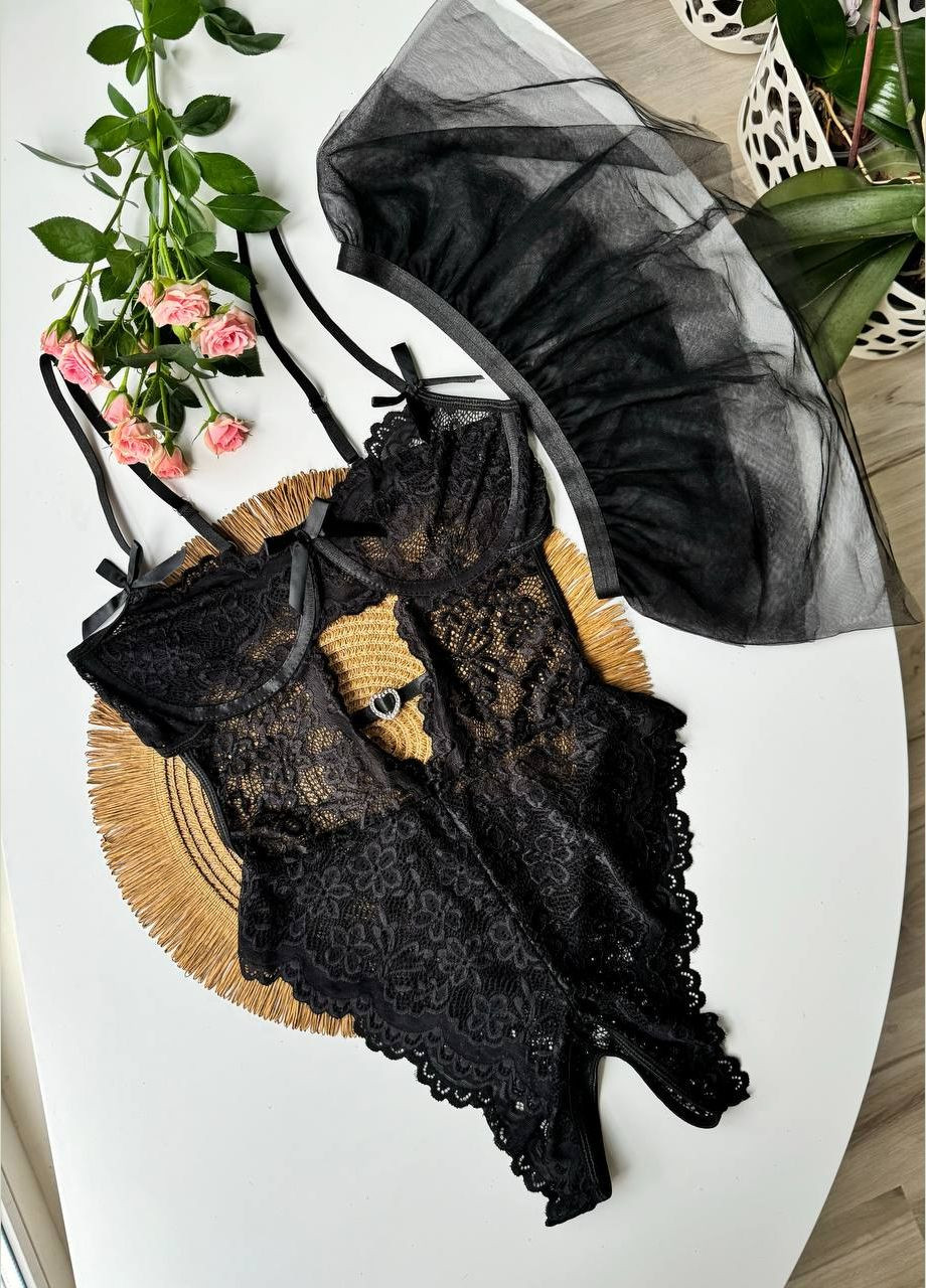 Черный женский боди с открытым доступом с юбкой Simply sexy