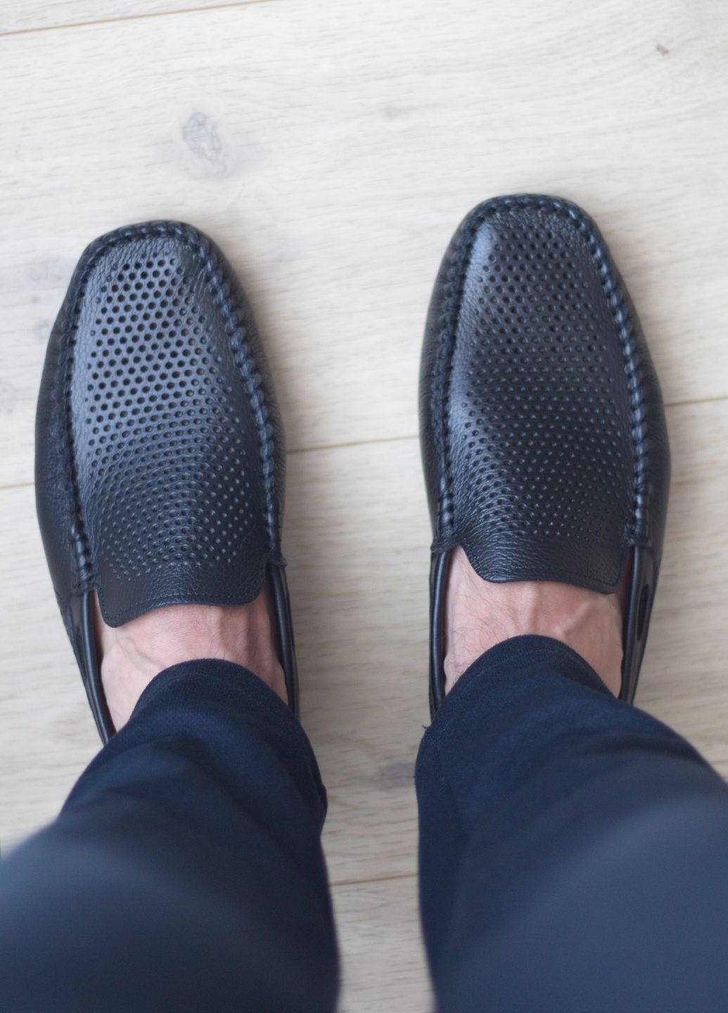 Черные мокасины мужские из натуральной толстой кожи Zlett