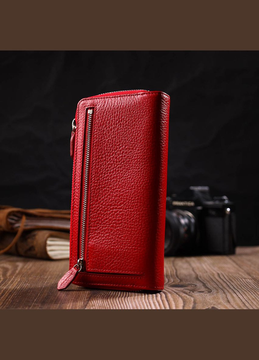 Місткий жіночий гаманець з блоком для карт та документів з натуральної шкіри 21956 Червоний Tony Bellucci (316322210)