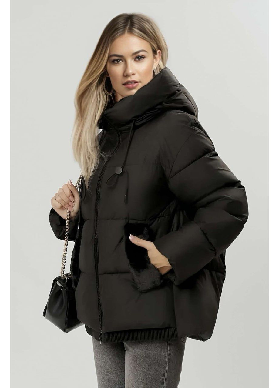 Черная зимняя куртка puffer с мехом Jeannie