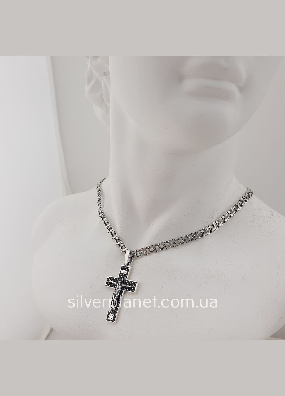Срібна цепочка з хрестиком чоловіча. Освячений кулон хрестик ланцюжок на шию бісмарк срібло 925. Довжина см ZLATO (278643677)
