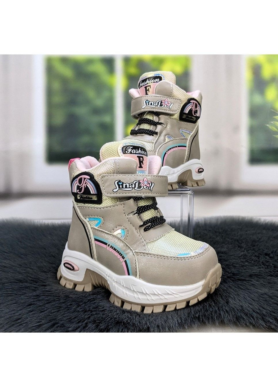 Бежевые повседневные зимние термо-ботинки детские для девочки Fashion