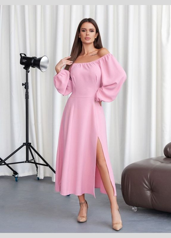 Розовое повседневный розовое ретро платье с разрезом ISSA PLUS однотонное