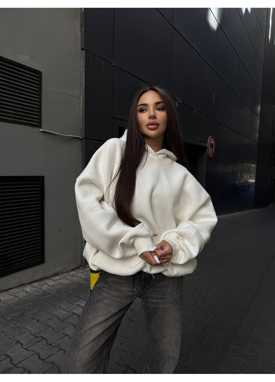 Худой женский с капюшоном на флисе молочного цвета 35203 Fashion (363318319)