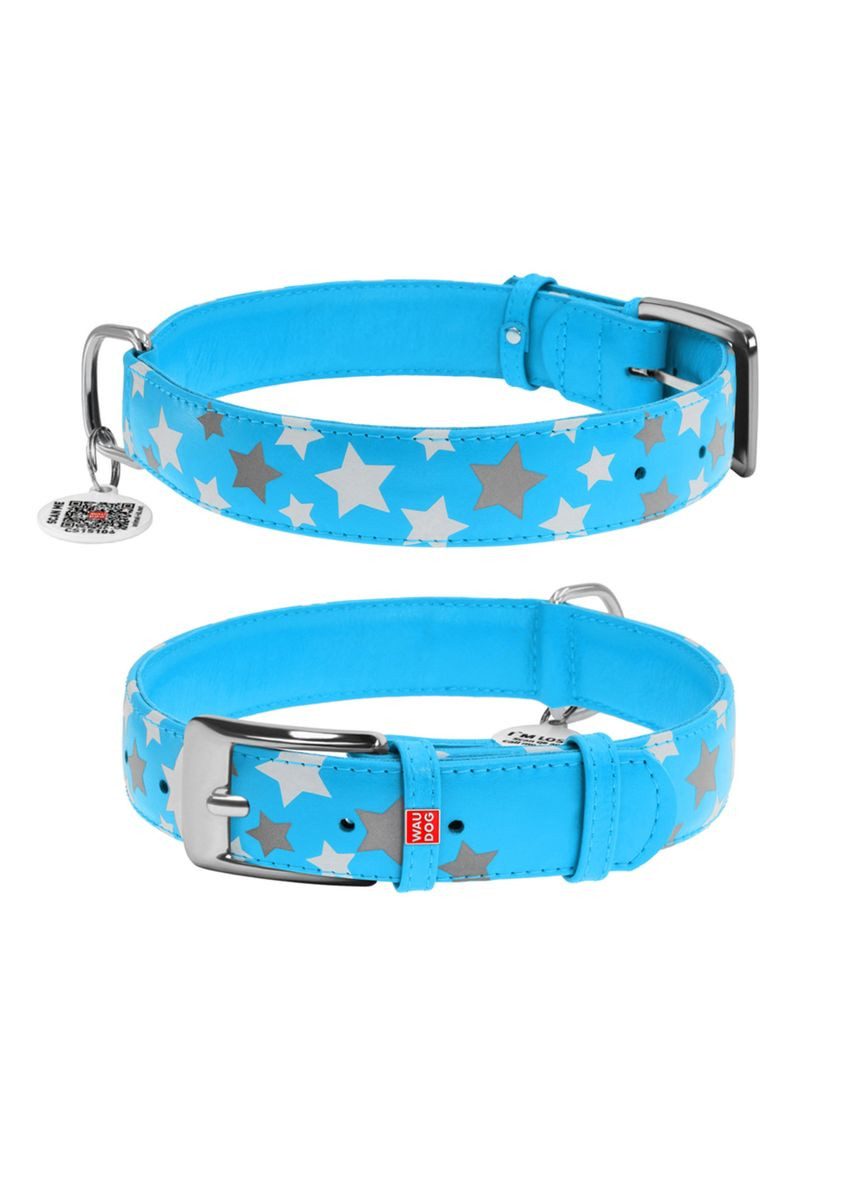 Нашийник для собак шкіряний Glamour візерунок "Зірочка" світний/світловідбивний Ш 35 мм Дл 46-60 см WAUDOG (323159759)