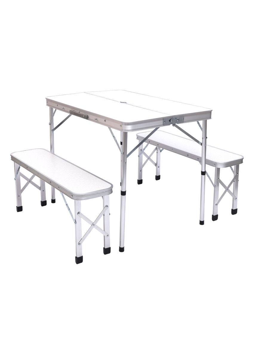 Комплект туристической мебели стол и 2 лавочки складные для пикника кемпинга дачи белые ProDobro (364190901)