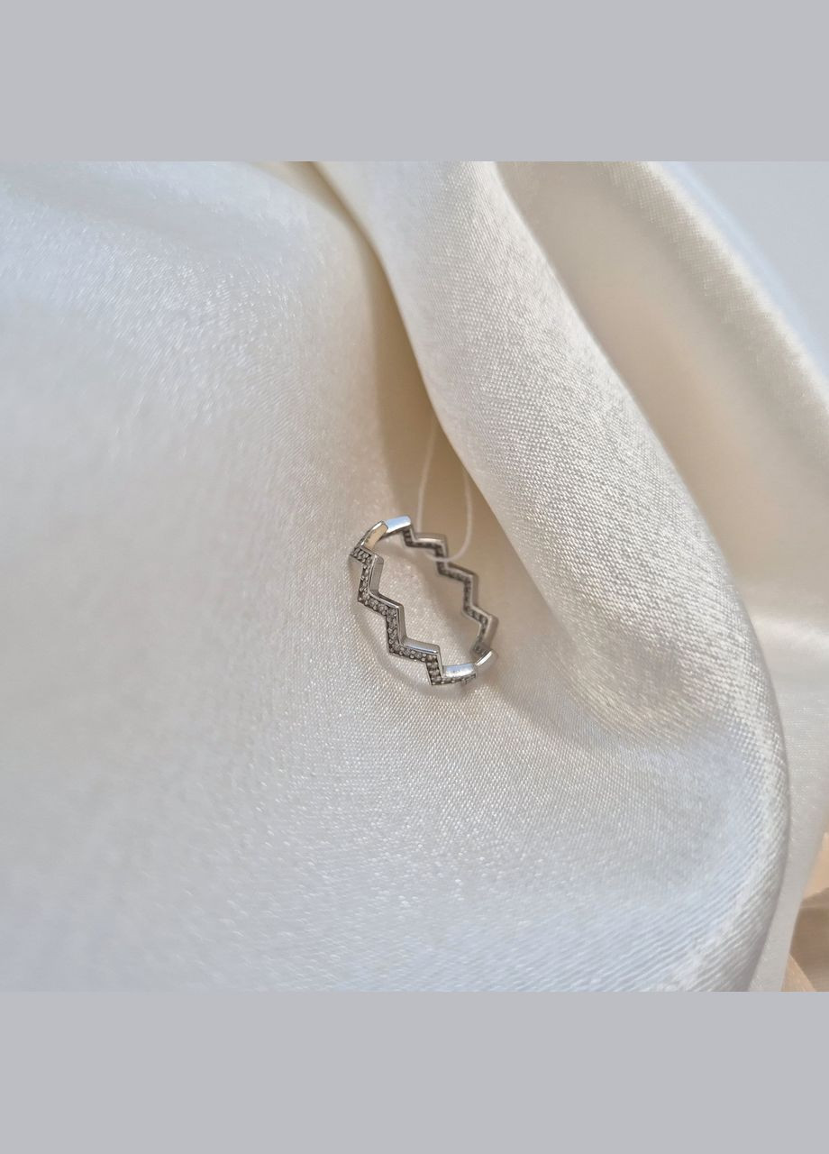 Срібна каблучка Зігзаг з Білими каменями розмір срібло 925 проби Родоване 1426к 1.23г No Brand (329900836)