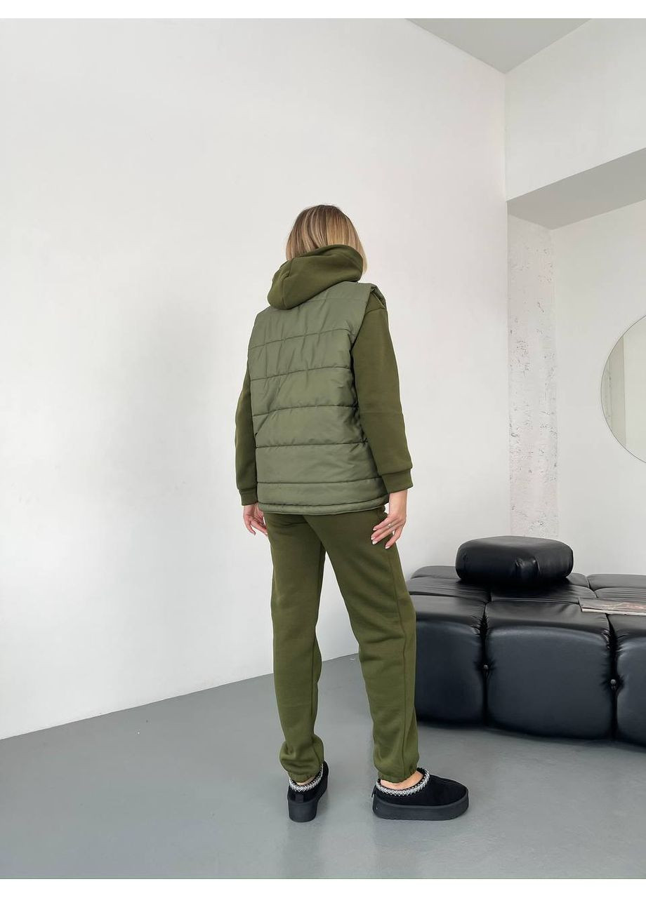 Стильний жіночий костюм-трійка (двосторонній жилет + худі + штани) No Brand (370032459)