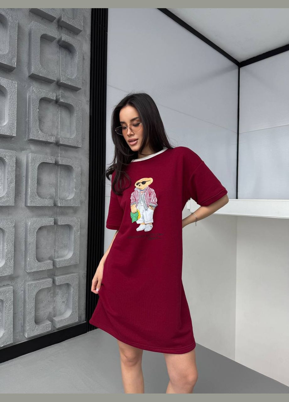 Бордова спортивна, повсякденний, кежуал, вечірня жіноча сукня-футболка сукня-футболка No Brand з малюнком