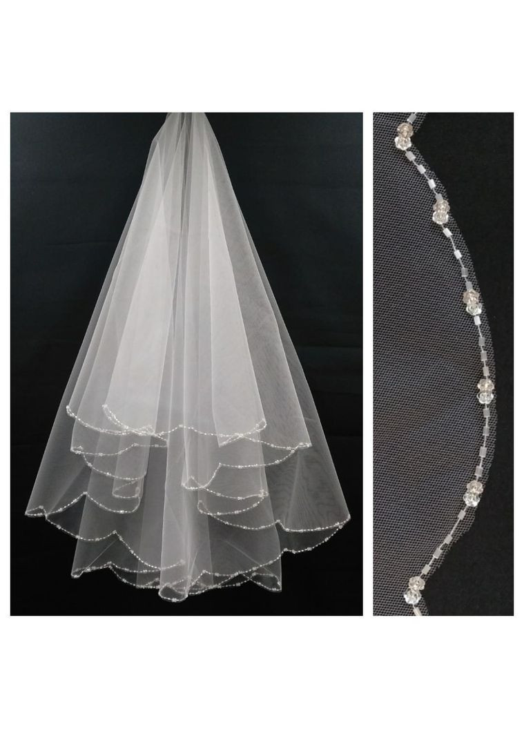 Фата з ручною вишивкою на краю 2507 біла, айворі No Brand (369162843)