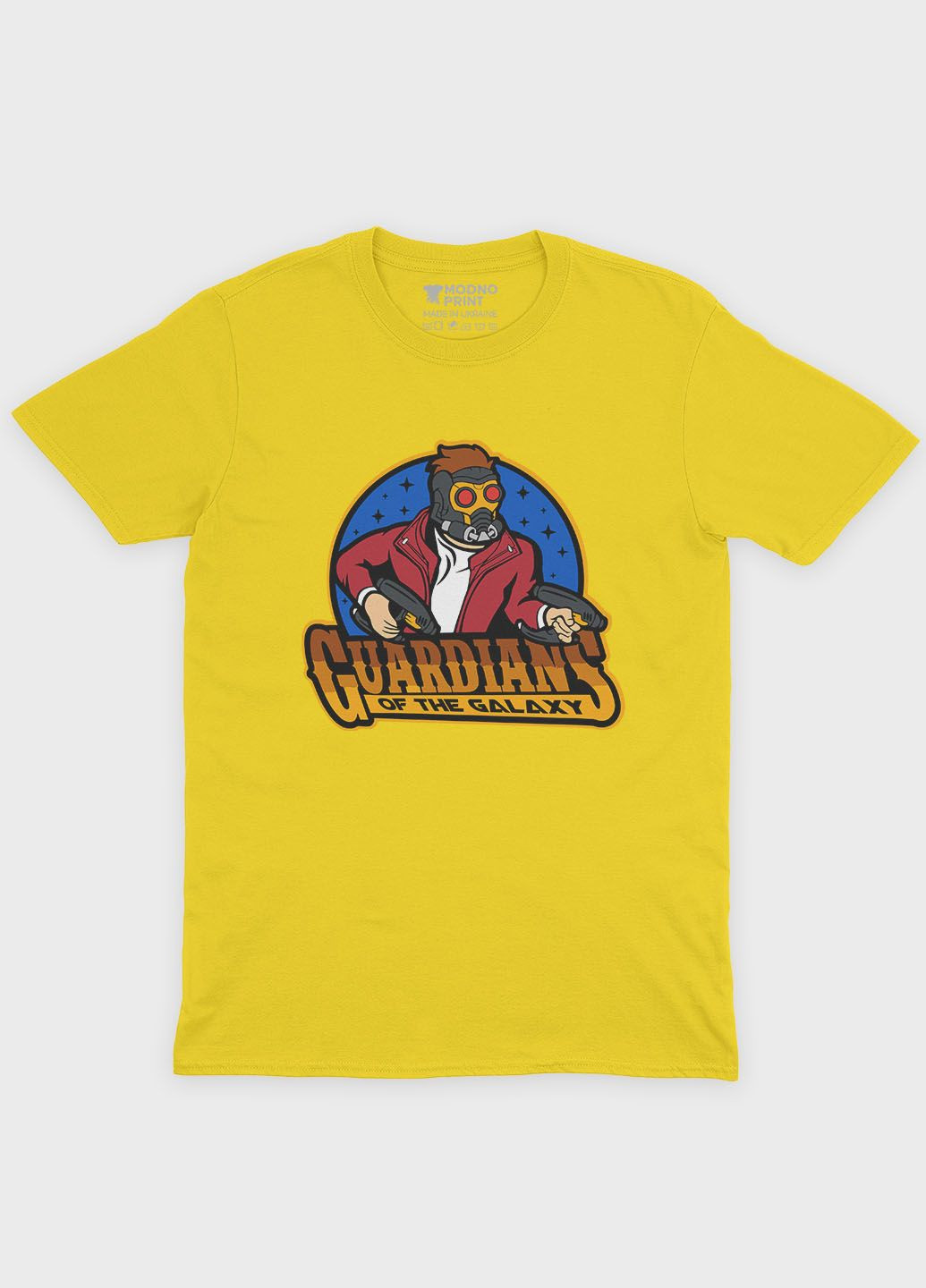 Желтая демисезонная футболка для девочки с принтом супергероев - часовые галактики (ts001-1-sun-006-017-006-g) Modno