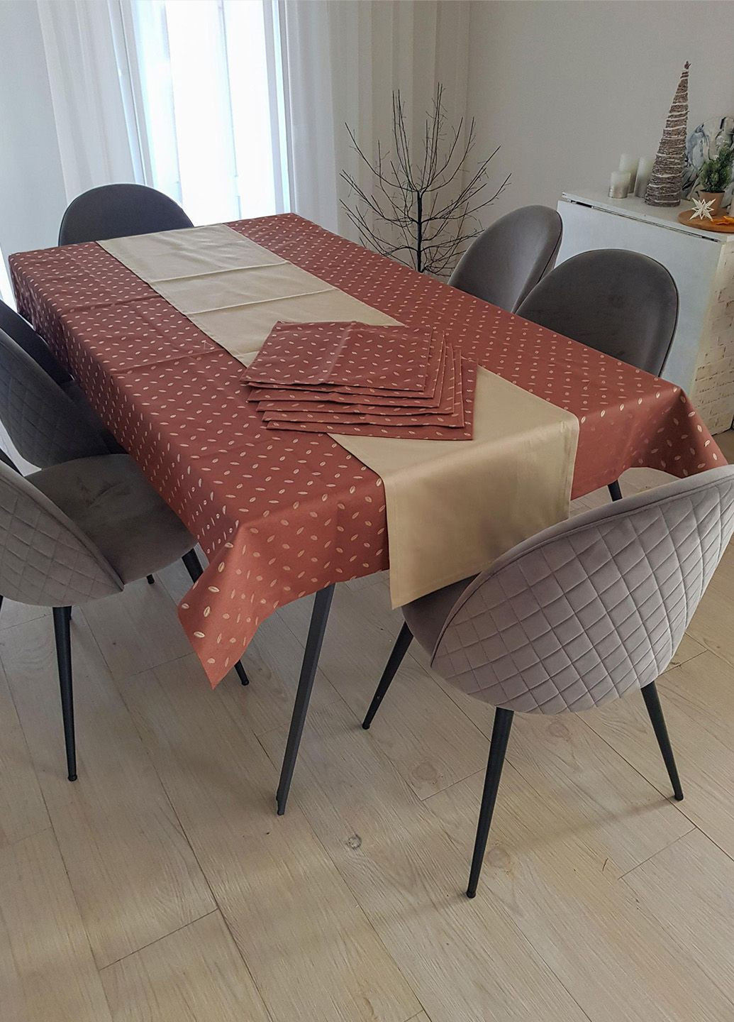 Скатертина для кухні Зерно кави 140х225см 1шт коричневий з бежевим тефлон (11_7с) Firanka Exclusive (332056232)