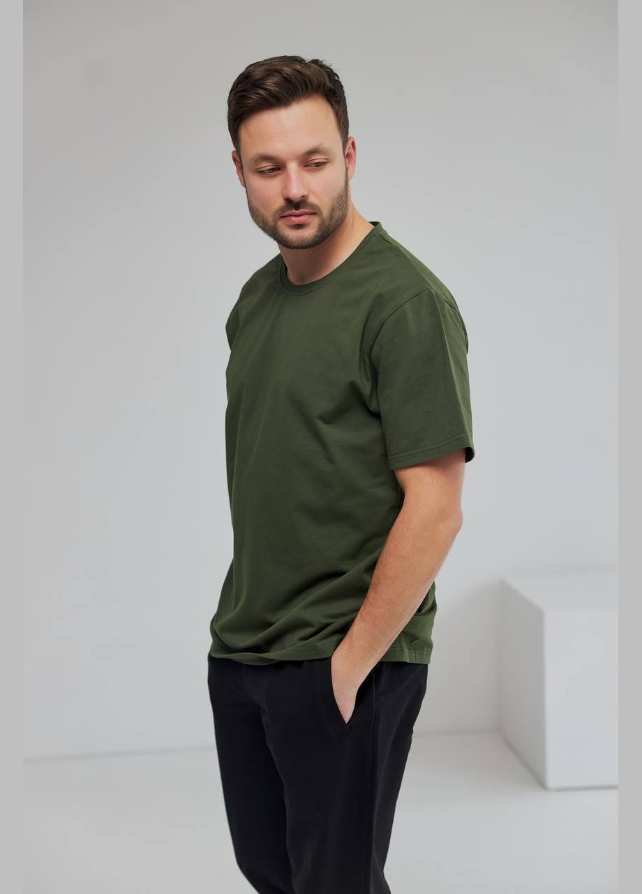 Хаки (оливковая) футболка мужская с коротким рукавом No Brand