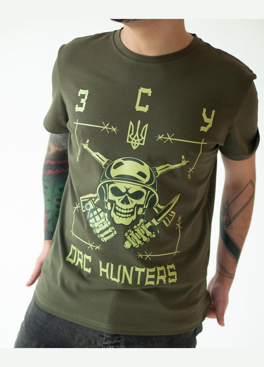Хакі футболка унісекс хакі з коротким рукавом с принтом зсу orc hunters (кулір) роз. xxl 4PROFI кулір (298127406)