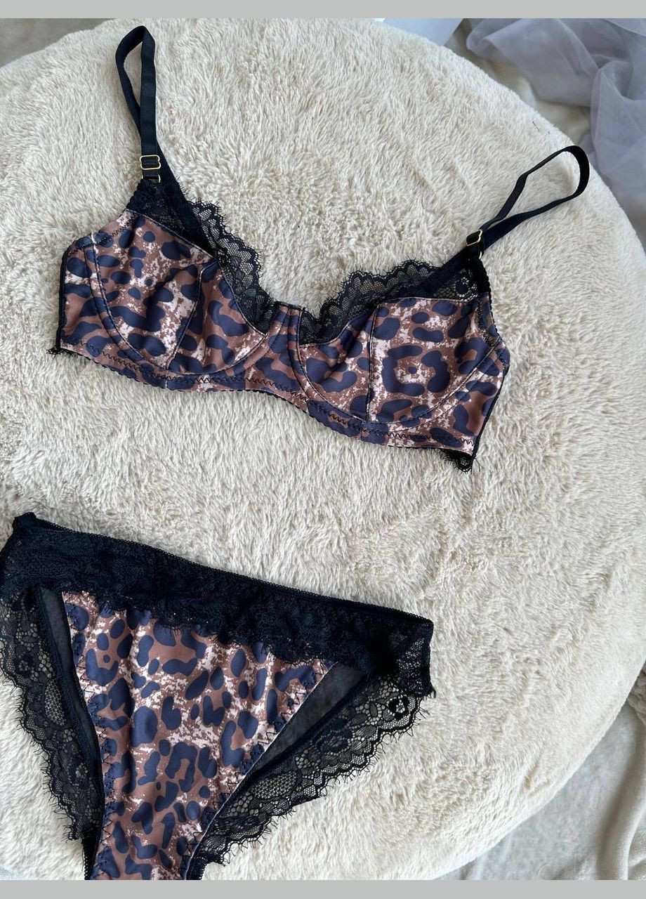 Коричневый демисезонный комплект белья трусики+ бюстгальтер No Brand