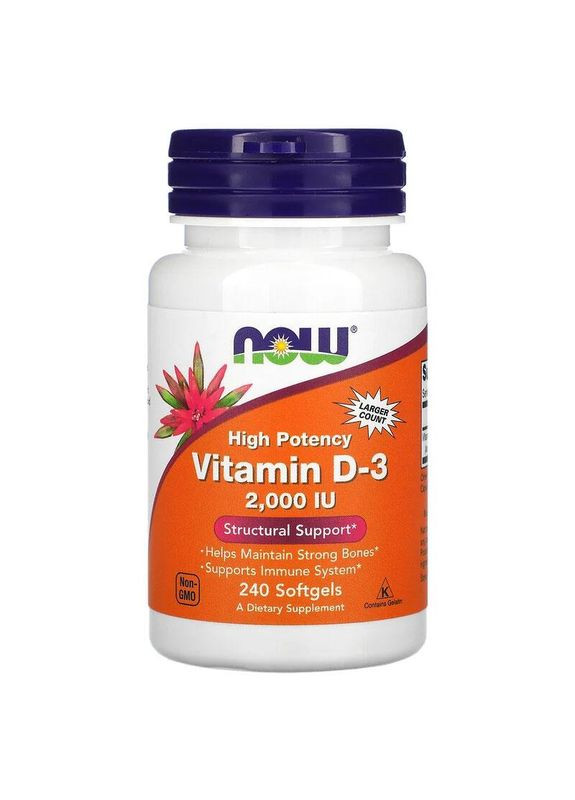 Вітамін Д3 2000 МО Vitamin D3 холекальциферол для імунітету та здоров'я зубів 240 капсул Now Foods (264648129)