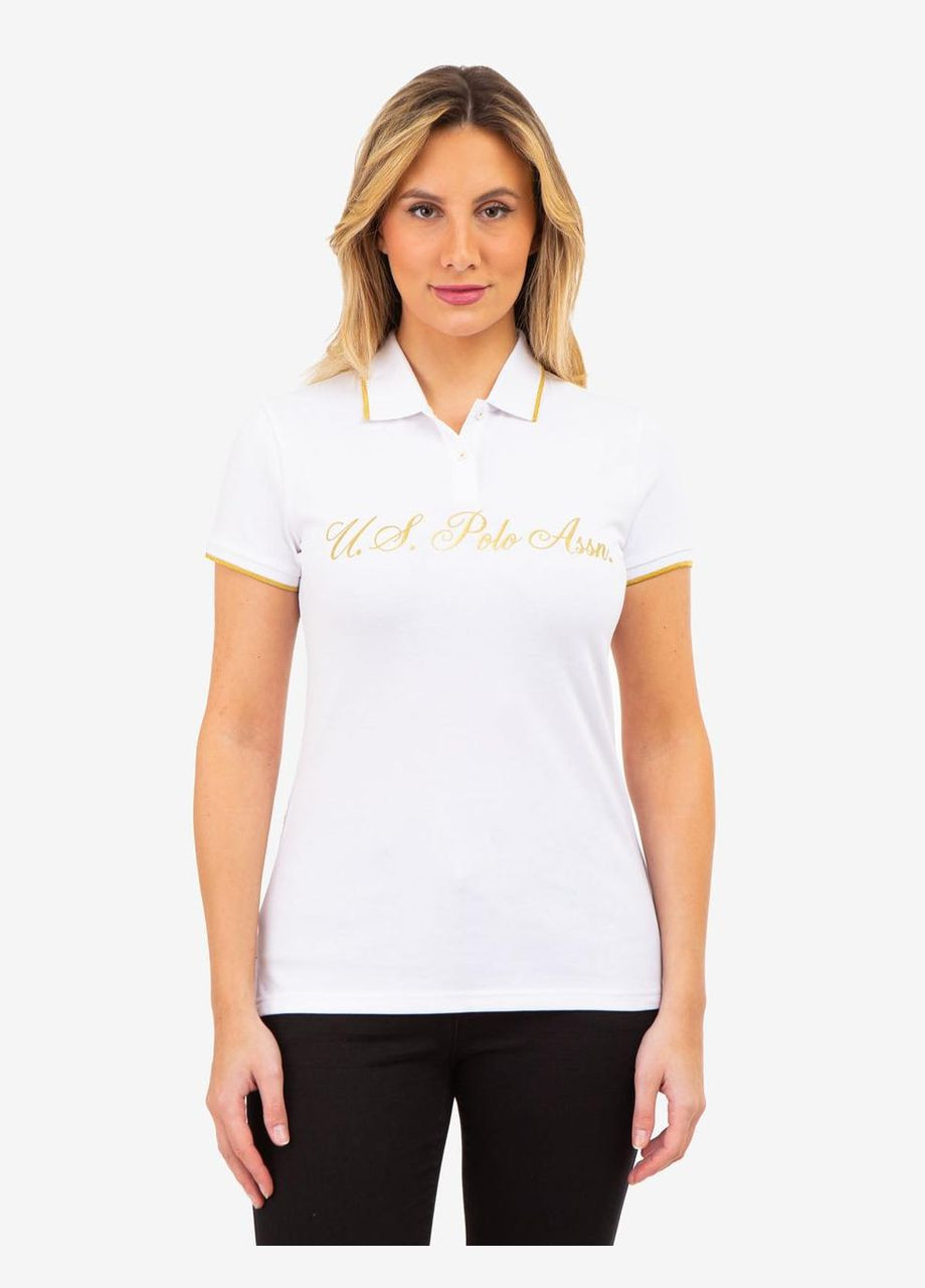Женская футболка поло WHITE белая с золотым U.S. Polo Assn. (294776684)