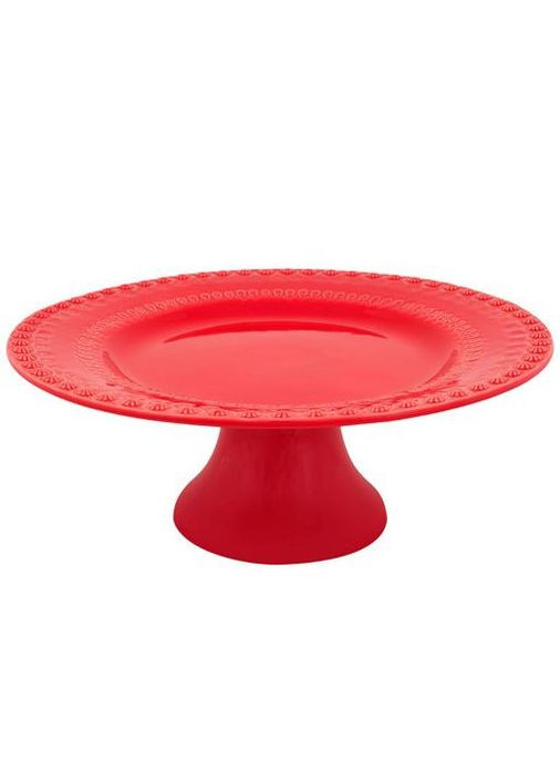 Блюдо на нозі Червоне керамічне для сервірування столу з фантазійним візерунком Ø28 см Bordallo Pinheiro (368981092)
