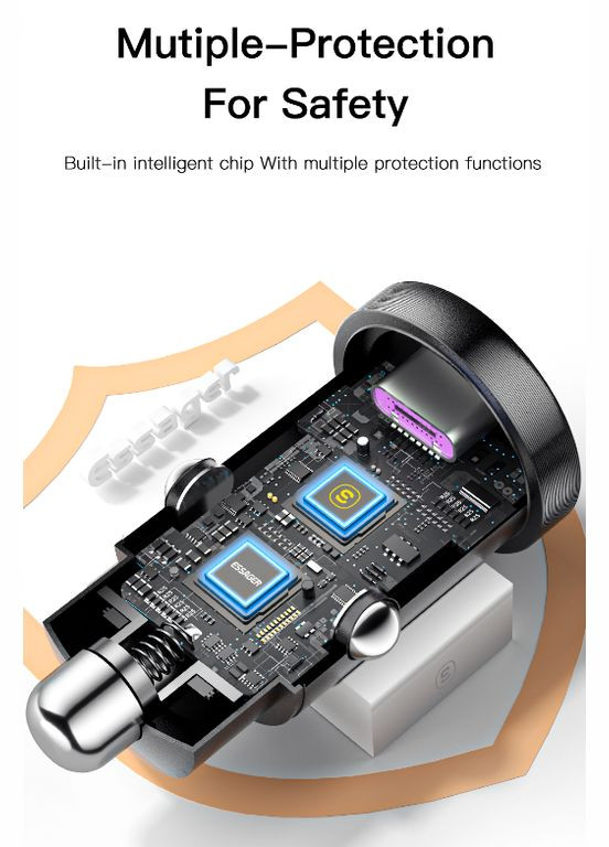 Автомобильное зарядное устройство ES-CC07 30W Dual USB PD+QC3.0 Essager (300370040)