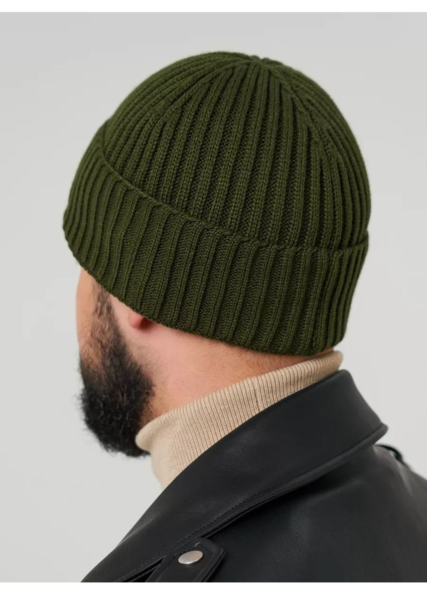 Мужская демисезонная шапка с отворотом 1х1 No Brand Чоловіча демісезонна шапка (353302405)