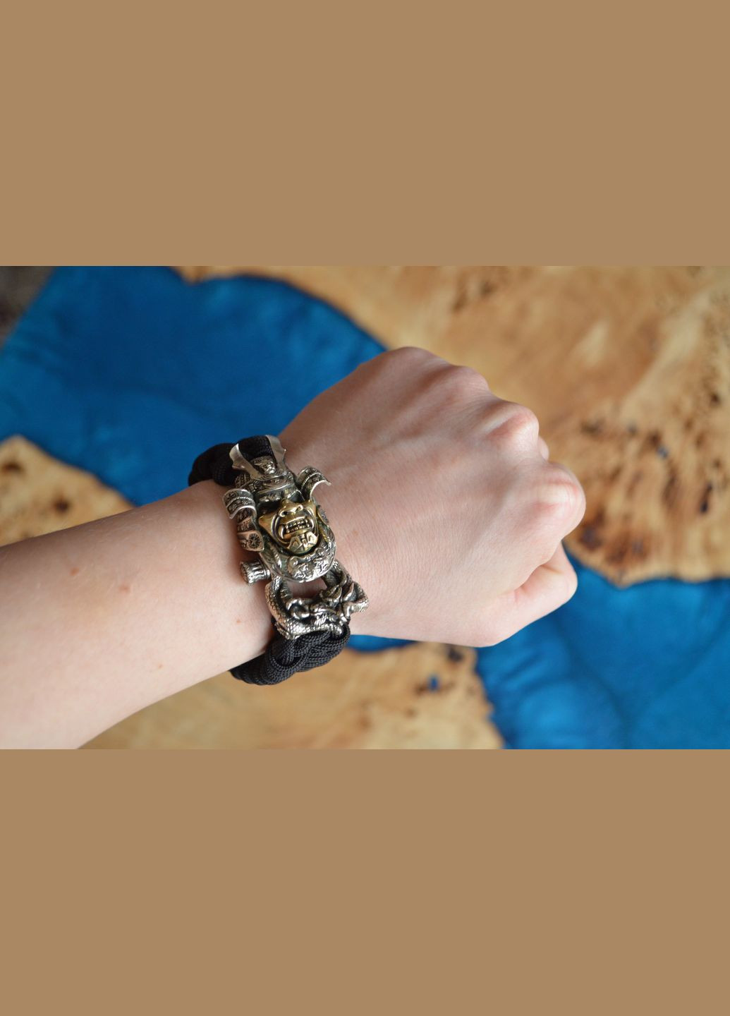 Браслет с Самураем из мельхиора и с маской из латуни плетение Рыбий хвост под заказ + брелок в подарок No Brand (341738902)