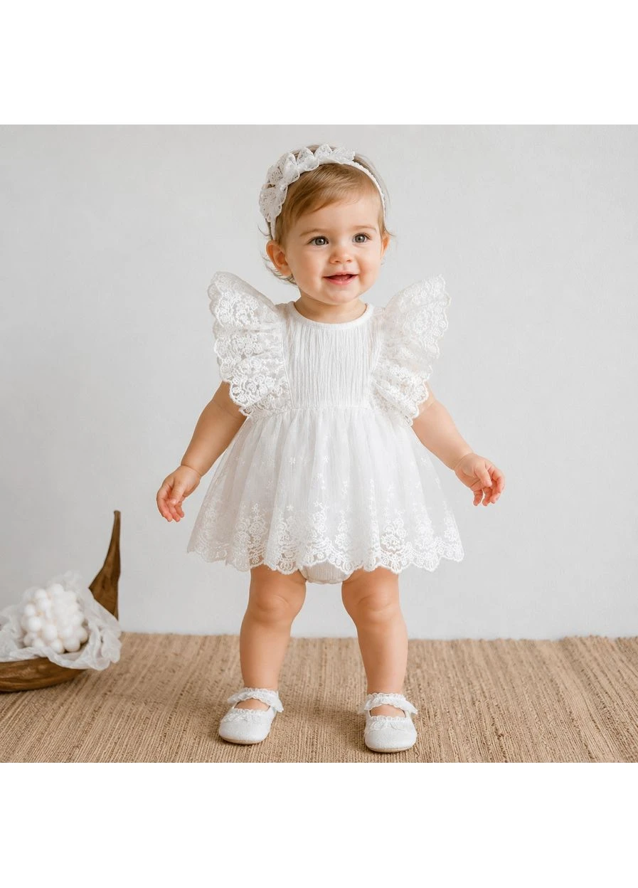 Летний детский бодик с кружевной юбкой Baby Fashion, Белый, 90 см Diana Textile (399679838)