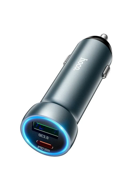 Автомобільний зарядний пристрій Z54A Prosperous dual port Car charger 1USB/1Type-C, PD/QC, 48W/3A сірий Hoco (371632218)
