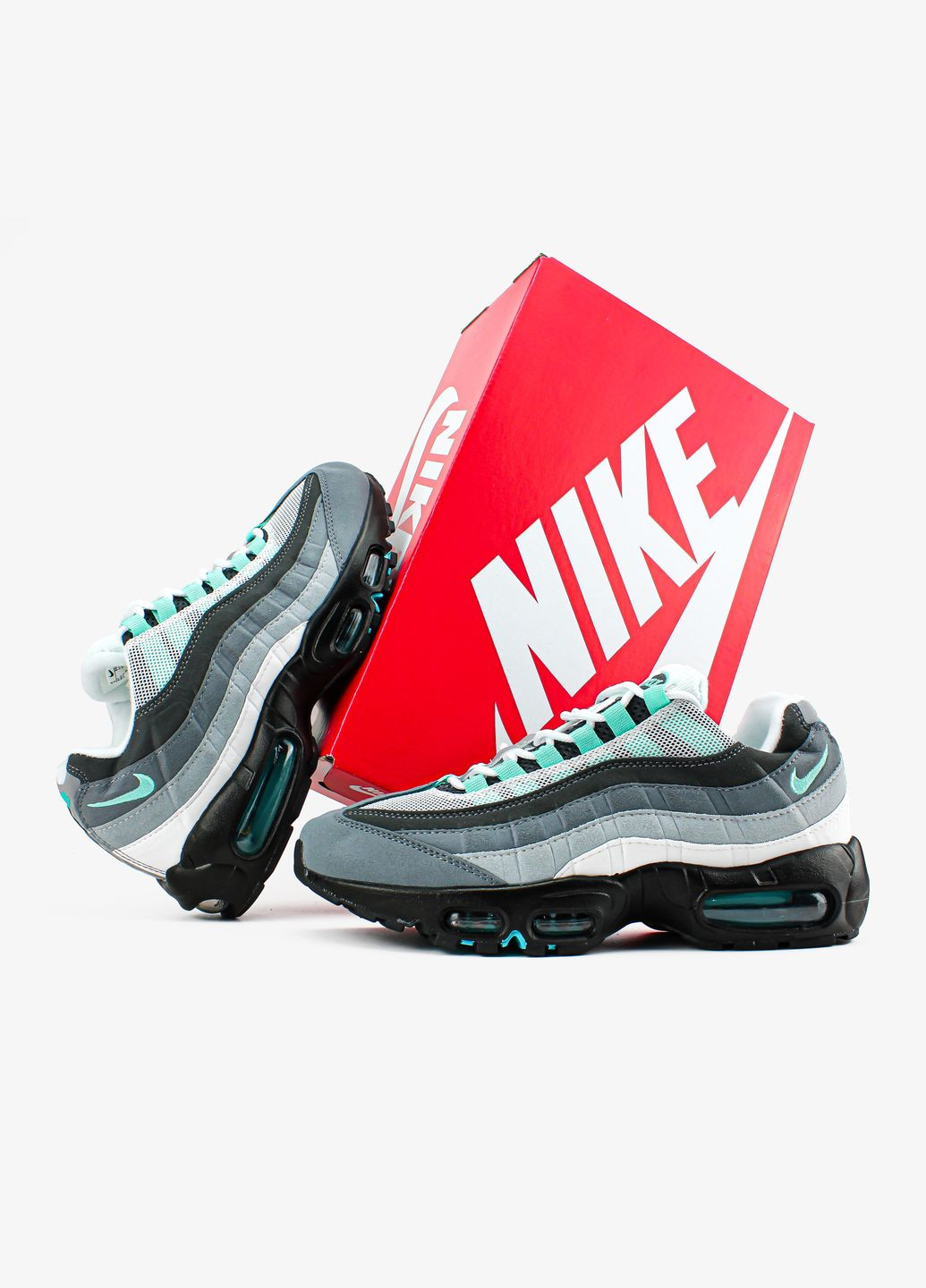 Сірі всесезон кросівки чоловічі nike air max 95 gray mint black | найк аір макс 95 сірі чорні No Brand