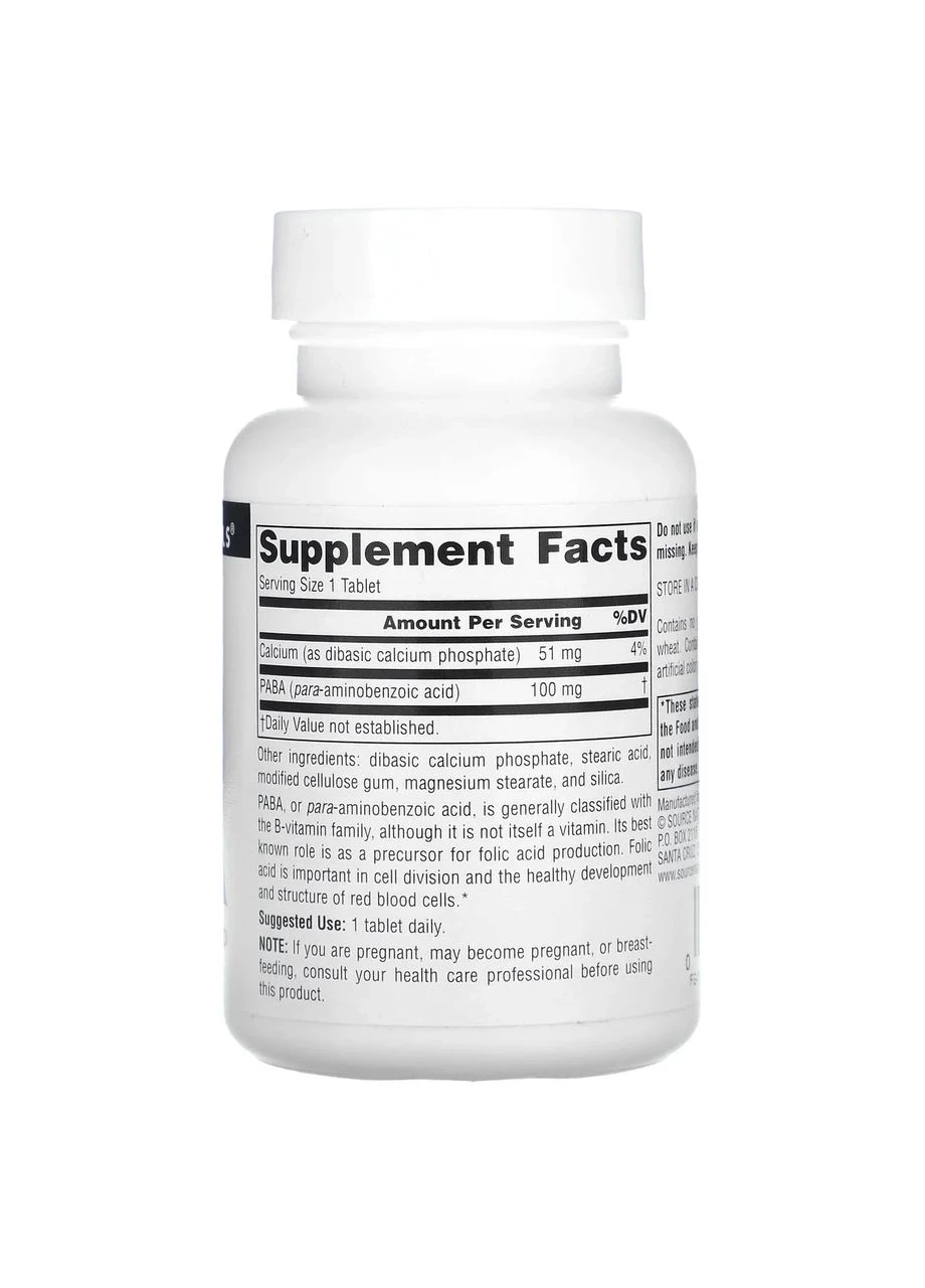 ПАБК пара-аминобензойная кислота PABA 100 мг, 250 таблеток Source Naturals (361115384)