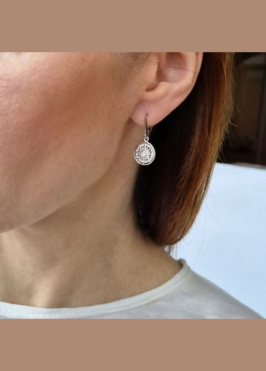 Срібні сережки з підвіскою Сила Сонця срібло 925 проби Родоване 53262р 3.80г No Brand (313103490)