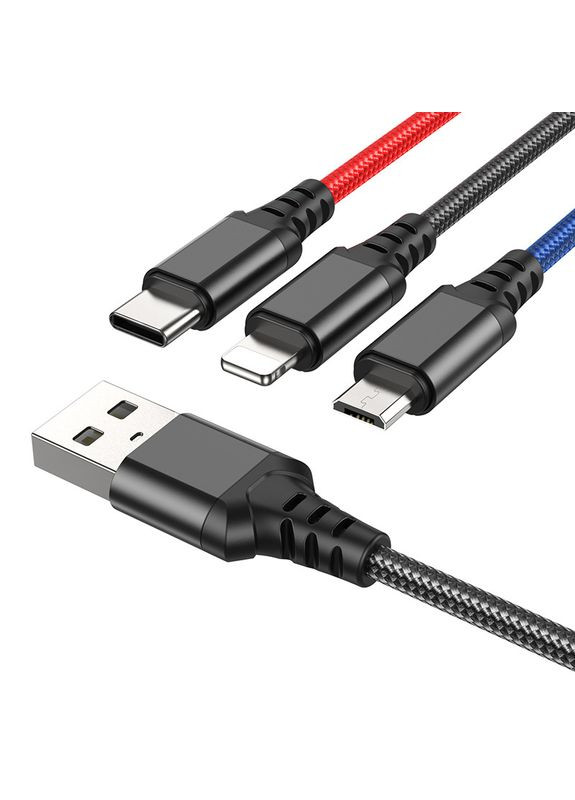 Кабель 3в1 Lightning/Micro-USB/Type-C 3-in-1 Combo X76 |1 м| Чорний Hoco (337350767)