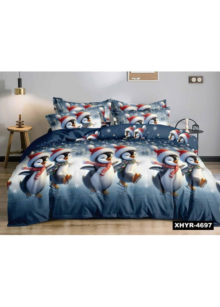 Постельное белье полуторная Пакистанская байка 150 х 220 см Веселые пингвинята Синее 70 х 70 см No Brand (364484998)