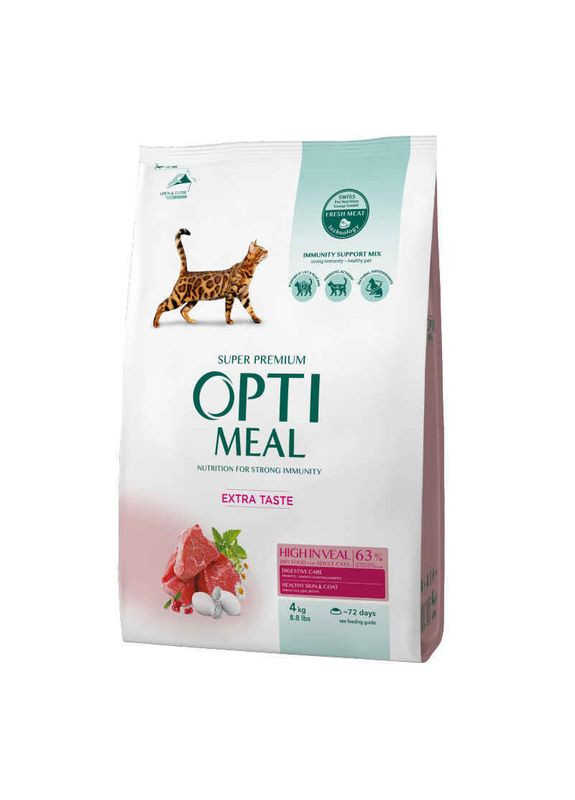 Veal Extra Taste Cat – Сухий корм з високим вмістом телятини для котів - 4 кг Optimeal (327055841)