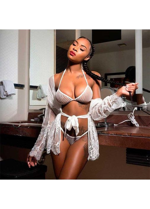 Білий демісезонний прозорий еротичний комплект - білий еротична білизна -