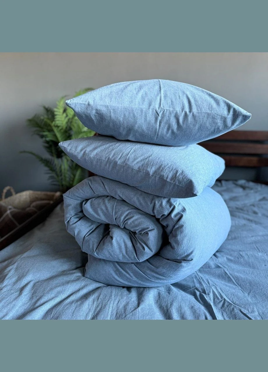 Постельное белье Washed Cotton Полутораспальное 150 x 220 Вареный хлопок Голубое 50 х 70 No Brand (307355901)