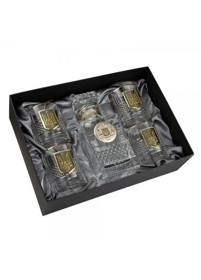 Набор для виски "Гербовый с трезубцем" (графин и 4 бокала) хрусталь, серебро, золото (GPB5TRY1GG) Boss Crystal (302666424)