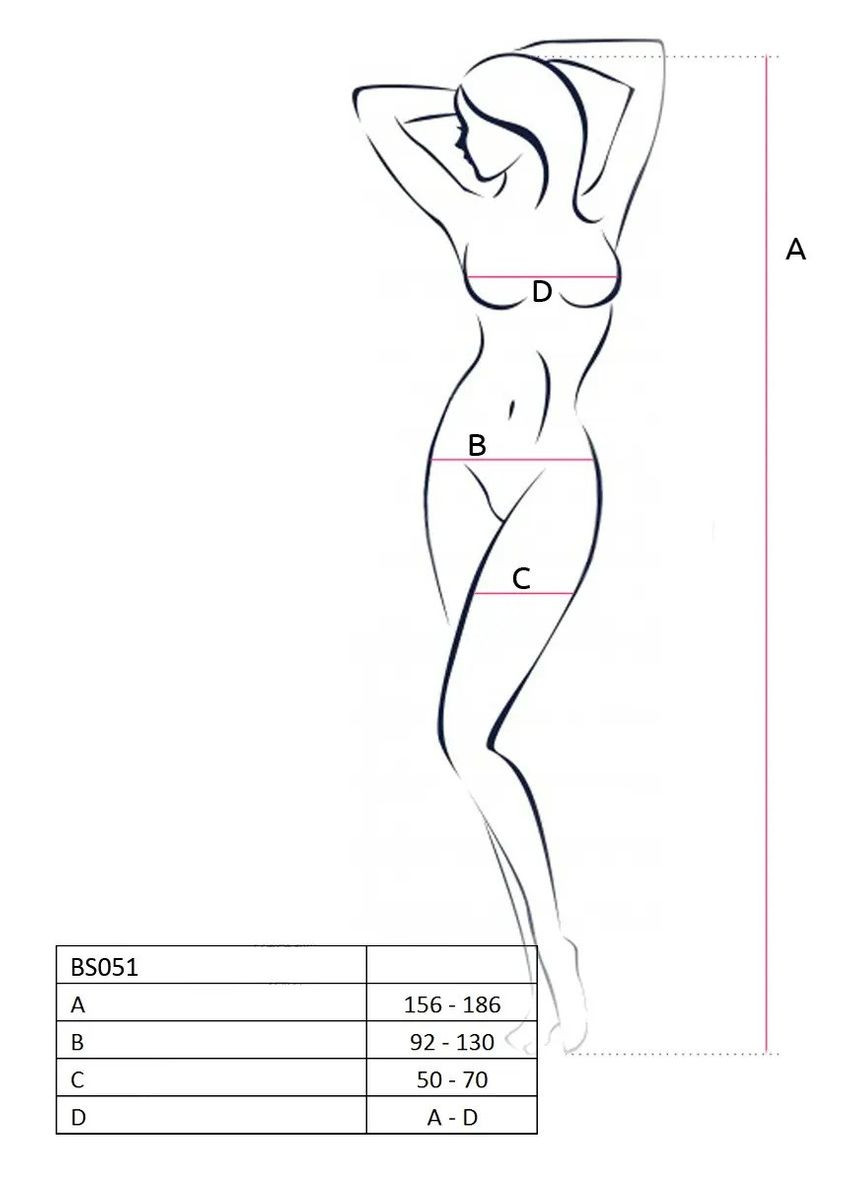Эротический бодистокинг BS051 Black, с узором и имитацией в виде чулок, S/L, черный костюм сетка Passion (292644054)