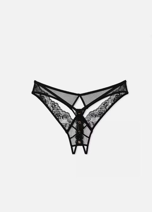 Женские трусики открытые Rose Lace & Grommet Crotchless Thong Panty Black Victoria's Secret (327218035)